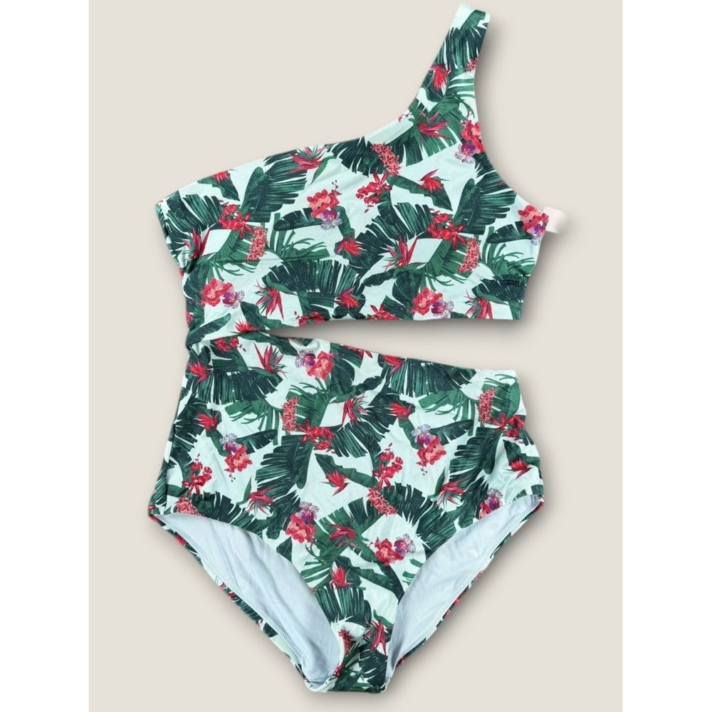NWT Victorias Secret‎ Medium Tropical Palm Leaf One Shoulder Cutout Swimsuit